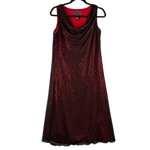 A Wild Thyme Cowl Neck Sequin Shift Dress Women’s 8 Red Black Derby Goth Glam